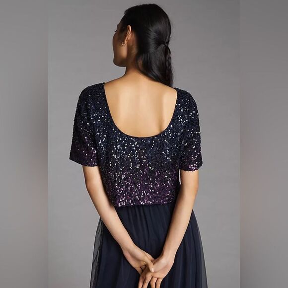 NWT Anthropologie Let Me Be Ombre Cropped Sequined Blouse Medium - Picture 1 of 9